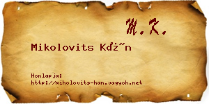 Mikolovits Kán névjegykártya